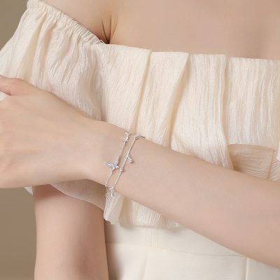 Lắc Tay Bạc Nữ đính đá CZ 2 Tầng Bướm Xinh Nevaeh LILI 175652 3