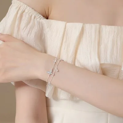 Lắc Tay Bạc Nữ đính đá CZ 2 Tầng Bướm Xinh Nevaeh LILI 175652 3
