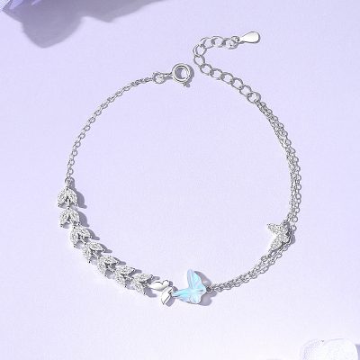 Lắc Tay Bạc Nữ đính đá CZ Cây Lúa Mì Và Bướm Nora LILI 175910 1