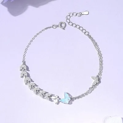 Lắc Tay Bạc Nữ đính đá CZ Cây Lúa Mì Và Bướm Nora LILI 175910 1