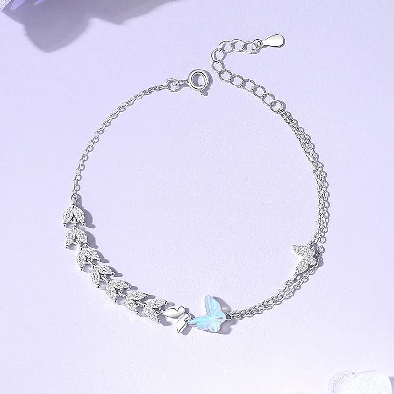 Lắc Tay Bạc Nữ đính đá CZ Cây Lúa Mì Và Bướm Nora LILI 175910 1