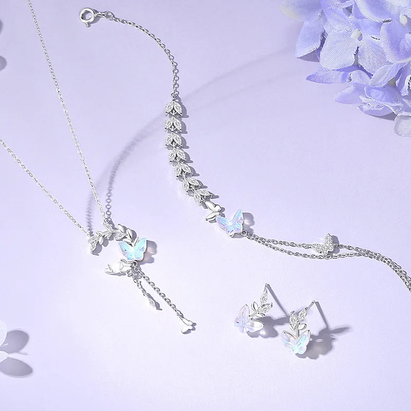 Lắc Tay Bạc Nữ đính đá CZ Cây Lúa Mì Và Bướm Nora LILI 175910 3
