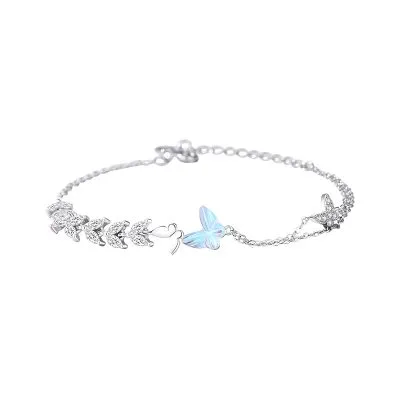 Lắc Tay Bạc Nữ đính đá CZ Cây Lúa Mì Và Bướm Nora LILI 175910 4