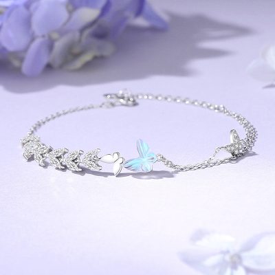 Lắc Tay Bạc Nữ đính đá CZ Cây Lúa Mì Và Bướm Nora LILI 175910 5