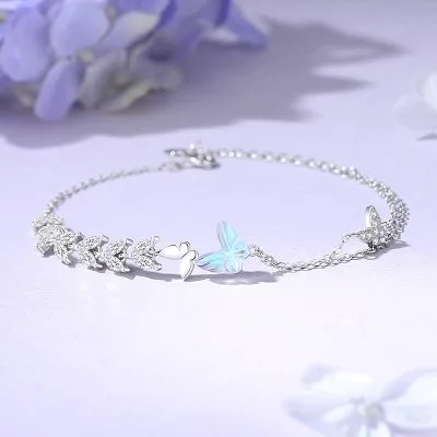 Lắc Tay Bạc Nữ đính đá CZ Cây Lúa Mì Và Bướm Nora LILI 175910 5