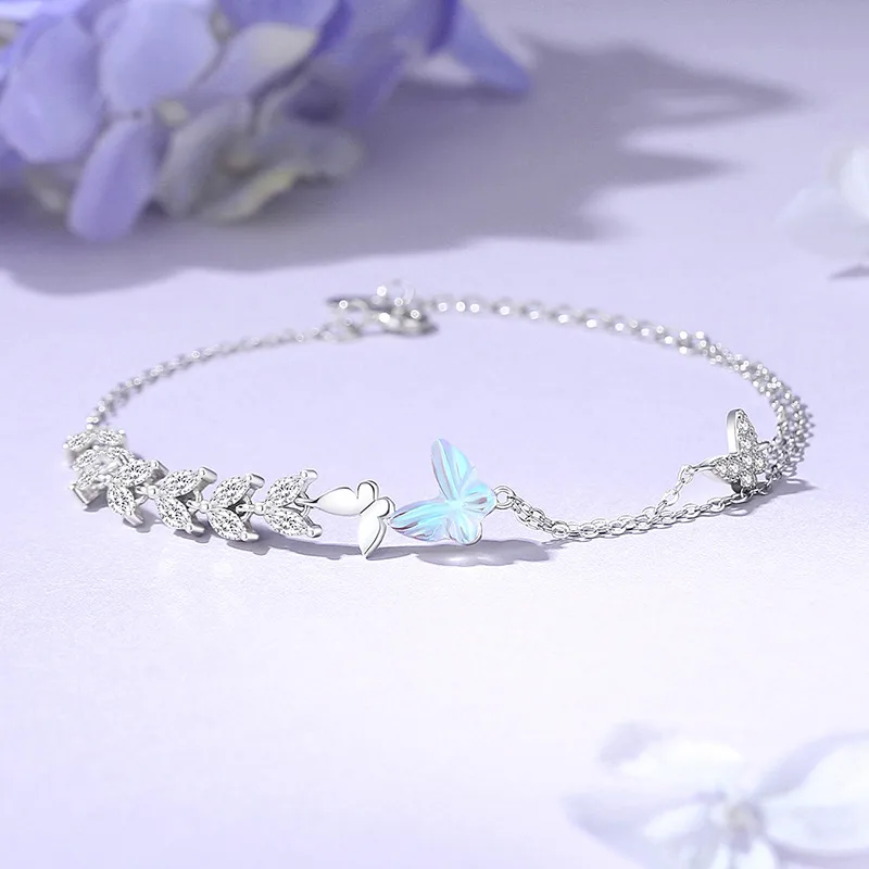 Lắc Tay Bạc Nữ đính đá CZ Cây Lúa Mì Và Bướm Nora LILI 175910 5