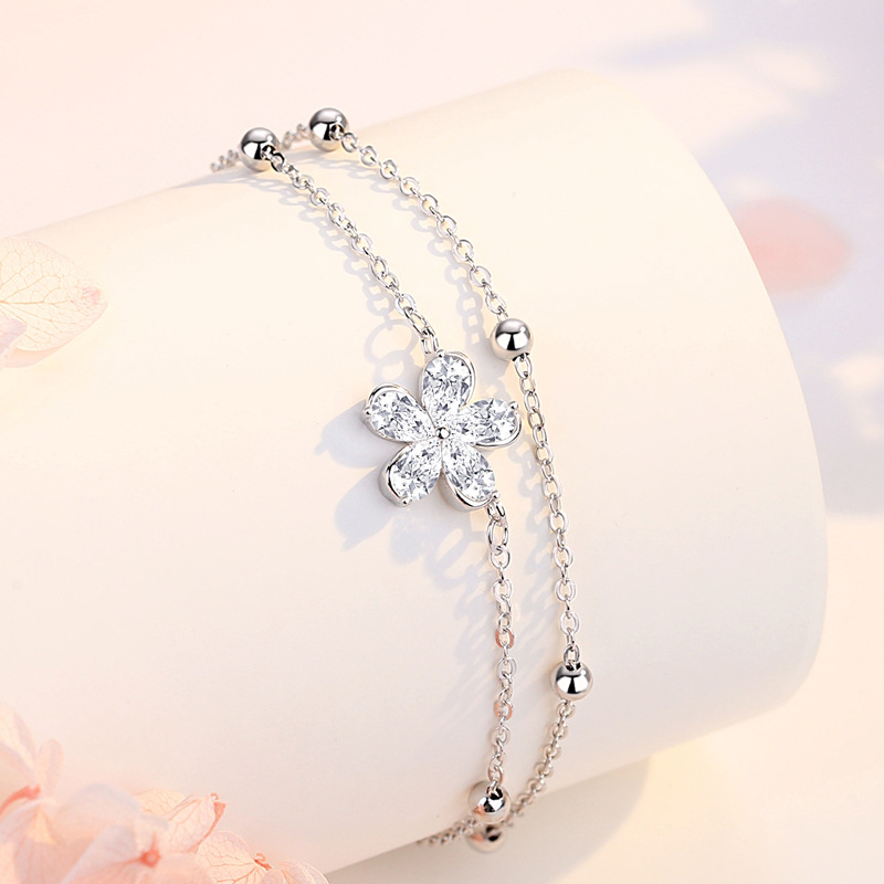 Lắc Tay Bạc Nữ đính đá CZ Hoa Anh đào Julieta LILI 176046 2