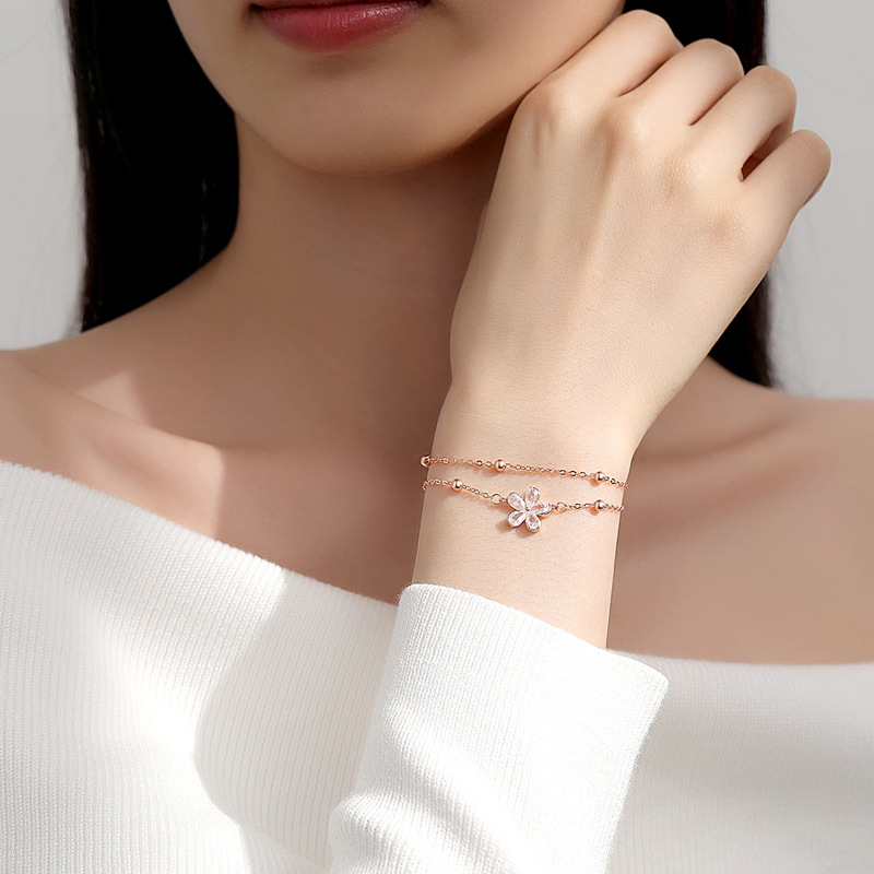 Lắc Tay Bạc Nữ đính đá CZ Hoa Anh đào Julieta LILI 176046 4