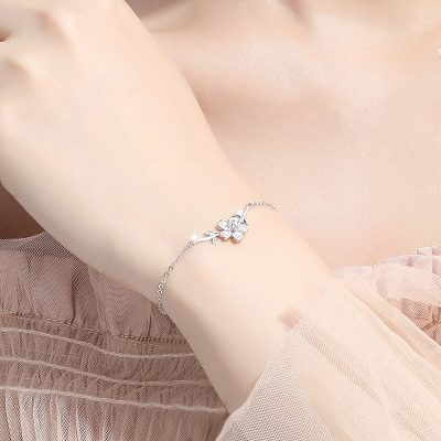 Lắc Tay Bạc Nữ đính đá CZ Hoa Anh đào Wrenley LILI 175555 2