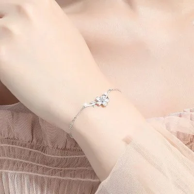 Lắc Tay Bạc Nữ đính đá CZ Hoa Anh đào Wrenley LILI 175555 2
