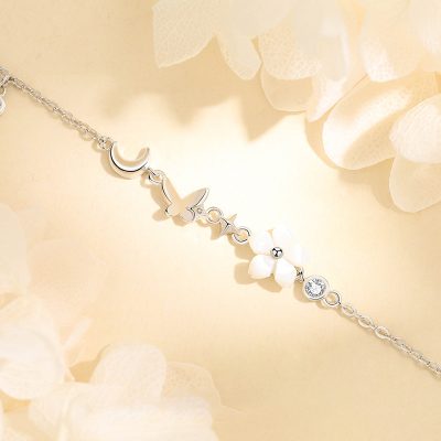 Lắc Tay Bạc Nữ đính đá CZ Hoa Bướm Marceline LILI 176186 2