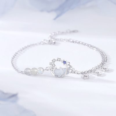 Lắc Tay Bạc Nữ đính đá CZ Mèo Mặt Trăng Brielle LILI 175670 5