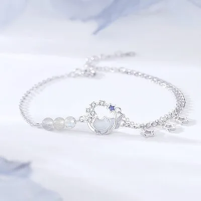 Lắc Tay Bạc Nữ đính đá CZ Mèo Mặt Trăng Brielle LILI 175670 5