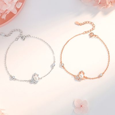 Lắc Tay Bạc Nữ đính đá CZ, Ngọc Trai Hồ điệp Aubrey LILI 175660 1