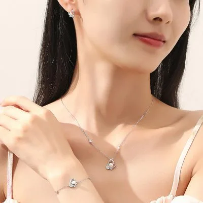 Lắc Tay Bạc Nữ đính đá CZ, Ngọc Trai Hồ điệp Aubrey LILI 175660 2