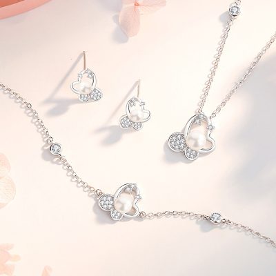 Lắc Tay Bạc Nữ đính đá CZ, Ngọc Trai Hồ điệp Aubrey LILI 175660 3