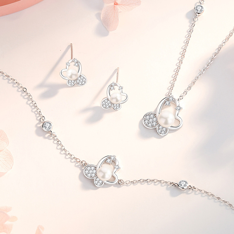 Lắc Tay Bạc Nữ đính đá CZ, Ngọc Trai Hồ điệp Aubrey LILI 175660 3