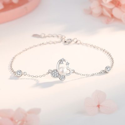Lắc Tay Bạc Nữ đính đá CZ, Ngọc Trai Hồ điệp Aubrey LILI 175660 4
