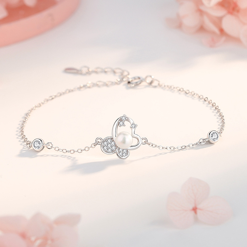 Lắc Tay Bạc Nữ đính đá CZ, Ngọc Trai Hồ điệp Aubrey LILI 175660 4