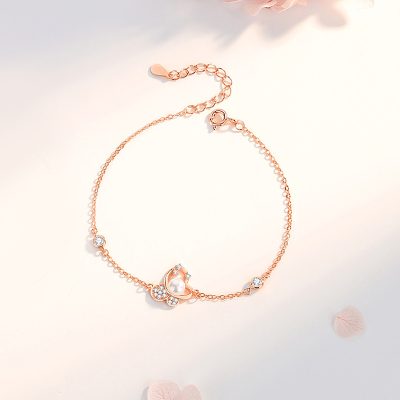 Lắc Tay Bạc Nữ đính đá CZ, Ngọc Trai Hồ điệp Aubrey LILI 175660 5