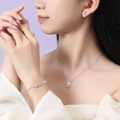 Lắc Tay Bạc Nữ đính đá CZ, Ngọc Trai Hồ điệp Navy LILI 176036 2