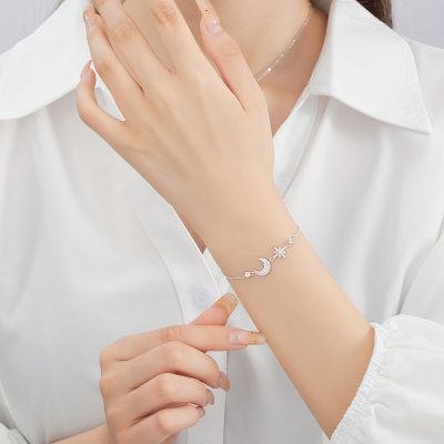 Lắc Tay Bạc Nữ đính đá CZ Ngôi Sao Mặt Trăng Ainsley LILI 174998 2