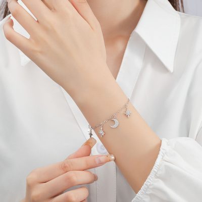 Lắc Tay Bạc Nữ đính đá CZ Trăng Sao Emerson LILI 175545 2