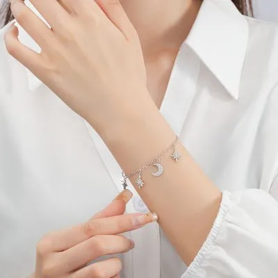 Lắc Tay Bạc Nữ đính đá CZ Trăng Sao Emerson LILI 175545 2