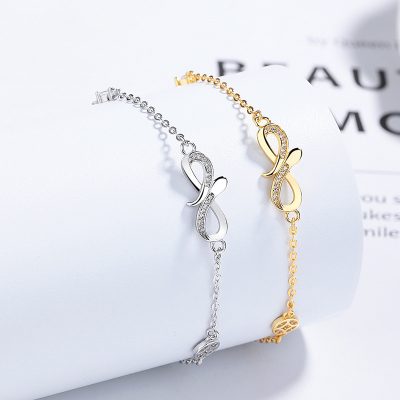 Lắc Tay Bạc Nữ đính đá CZ Vô Cực Kim Tiền Lauren LILI 176071 1