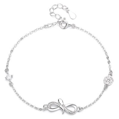 Lắc Tay Bạc Nữ đính đá CZ Vô Cực Kim Tiền Lauren LILI 176071 5