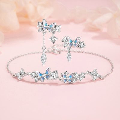 Lắc Tay Bạc Nữ đính đá CZ Vườn Hoa Bướm Brielle LILI 175564 1