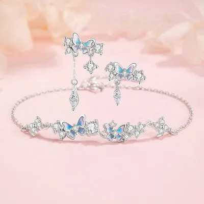 Lắc Tay Bạc Nữ đính đá CZ Vườn Hoa Bướm Brielle LILI 175564 1
