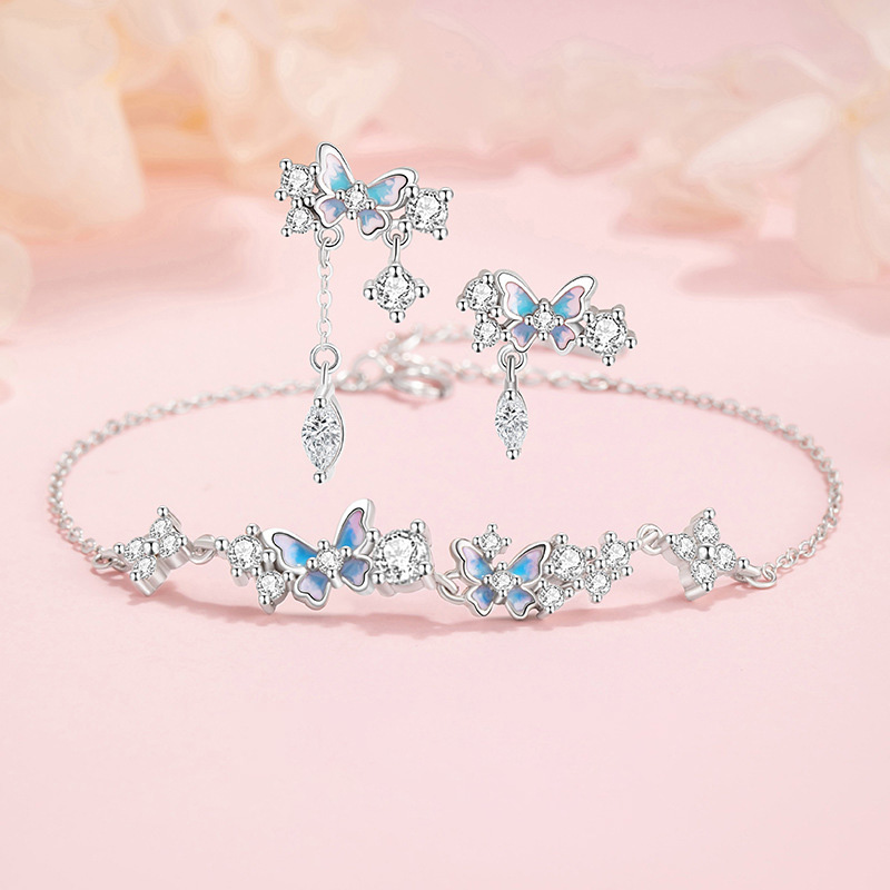 Lắc Tay Bạc Nữ đính đá CZ Vườn Hoa Bướm Brielle LILI 175564 1