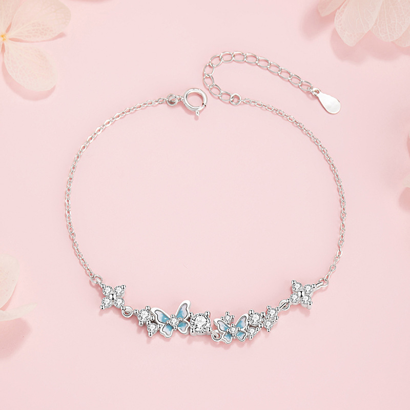 Lắc Tay Bạc Nữ đính đá CZ Vườn Hoa Bướm Brielle LILI 175564 3