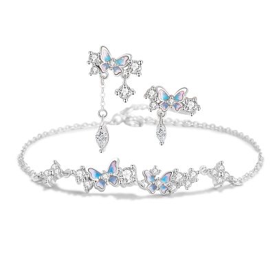 Lắc Tay Bạc Nữ đính đá CZ Vườn Hoa Bướm Brielle LILI 175564 4