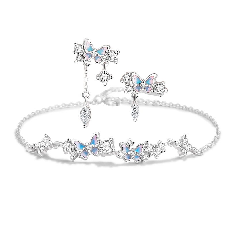 Lắc Tay Bạc Nữ đính đá CZ Vườn Hoa Bướm Brielle LILI 175564 4