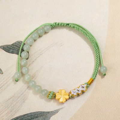 Lắc Tay Bạc Nữ đính Ngọc Bích Cỏ 4 Lá May Mắn Alayna LILI 175337 1