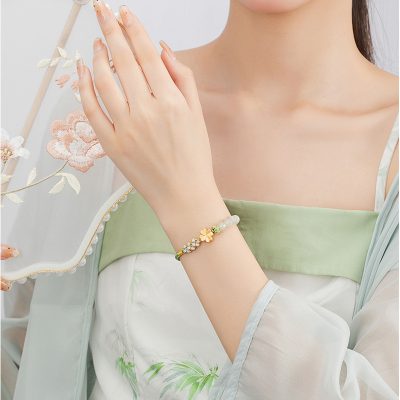 Lắc Tay Bạc Nữ đính Ngọc Bích Cỏ 4 Lá May Mắn Alayna LILI 175337 2