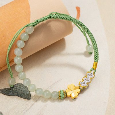 Lắc Tay Bạc Nữ đính Ngọc Bích Cỏ 4 Lá May Mắn Alayna LILI 175337 3