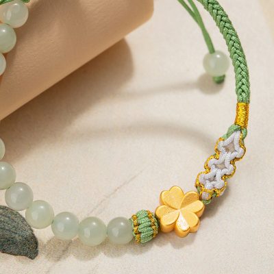 Lắc Tay Bạc Nữ đính Ngọc Bích Cỏ 4 Lá May Mắn Alayna LILI 175337 4