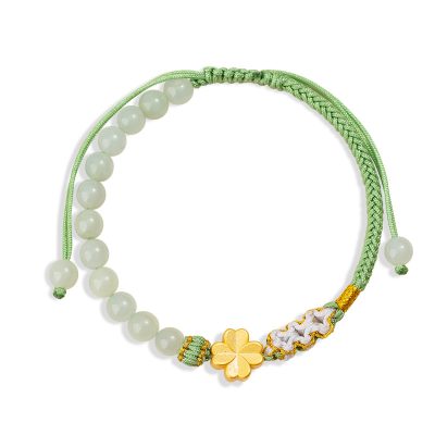 Lắc Tay Bạc Nữ đính Ngọc Bích Cỏ 4 Lá May Mắn Alayna LILI 175337 5