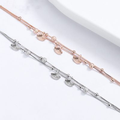 Lắc Tay Bạc Nữ Hạt Tròn, Lá Bạch Quả Cecelia LILI 176132 1