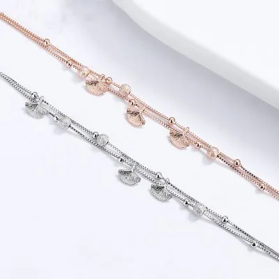Lắc Tay Bạc Nữ Hạt Tròn, Lá Bạch Quả Cecelia LILI 176132 1