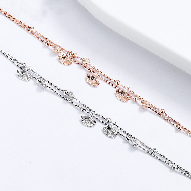Lắc Tay Bạc Nữ Hạt Tròn, Lá Bạch Quả Cecelia LILI 176132 1
