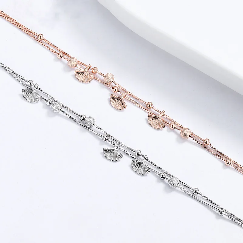 Lắc Tay Bạc Nữ Hạt Tròn, Lá Bạch Quả Cecelia LILI 176132 1