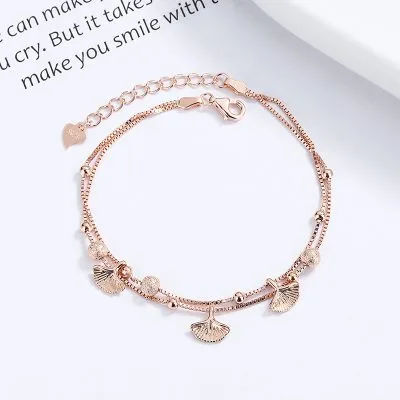 Lắc Tay Bạc Nữ Hạt Tròn, Lá Bạch Quả Cecelia LILI 176132 2