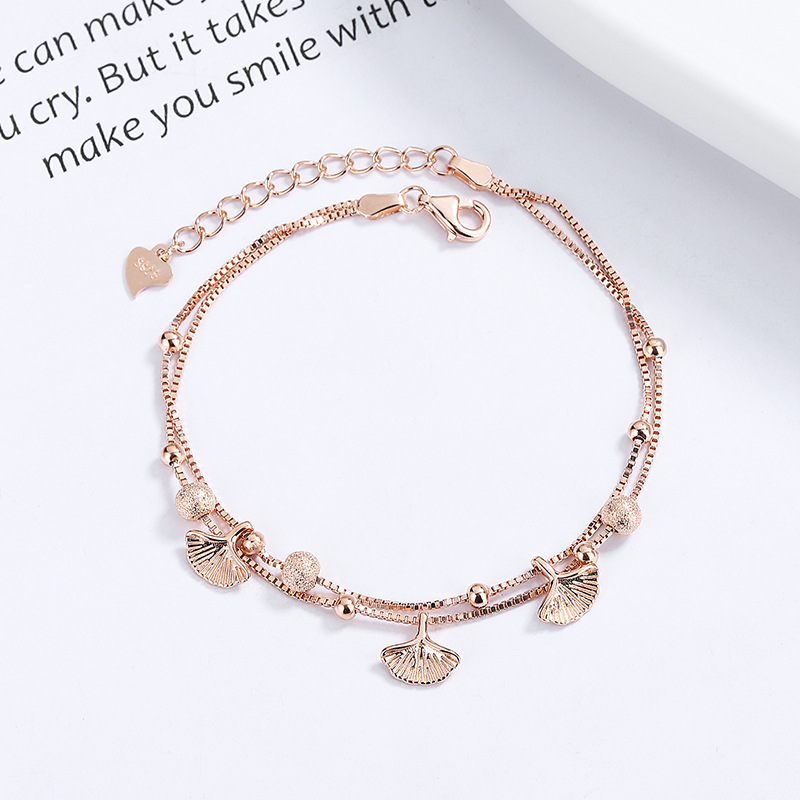 Lắc Tay Bạc Nữ Hạt Tròn, Lá Bạch Quả Cecelia LILI 176132 2