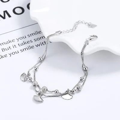 Lắc Tay Bạc Nữ Hạt Tròn, Lá Bạch Quả Cecelia LILI 176132 3