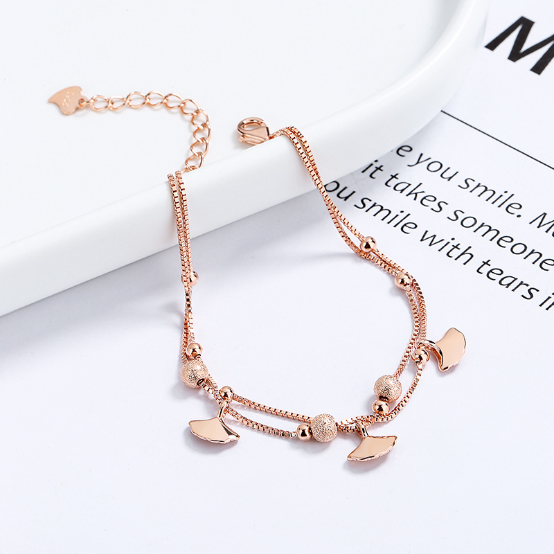 Lắc Tay Bạc Nữ Hạt Tròn, Lá Bạch Quả Cecelia LILI 176132 4