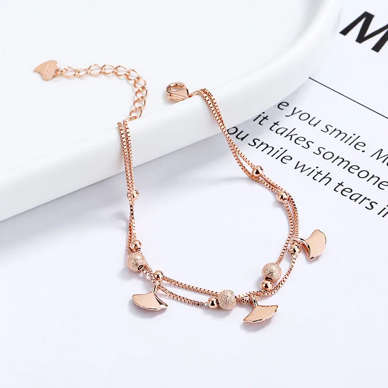 Lắc Tay Bạc Nữ Hạt Tròn, Lá Bạch Quả Cecelia LILI 176132 4